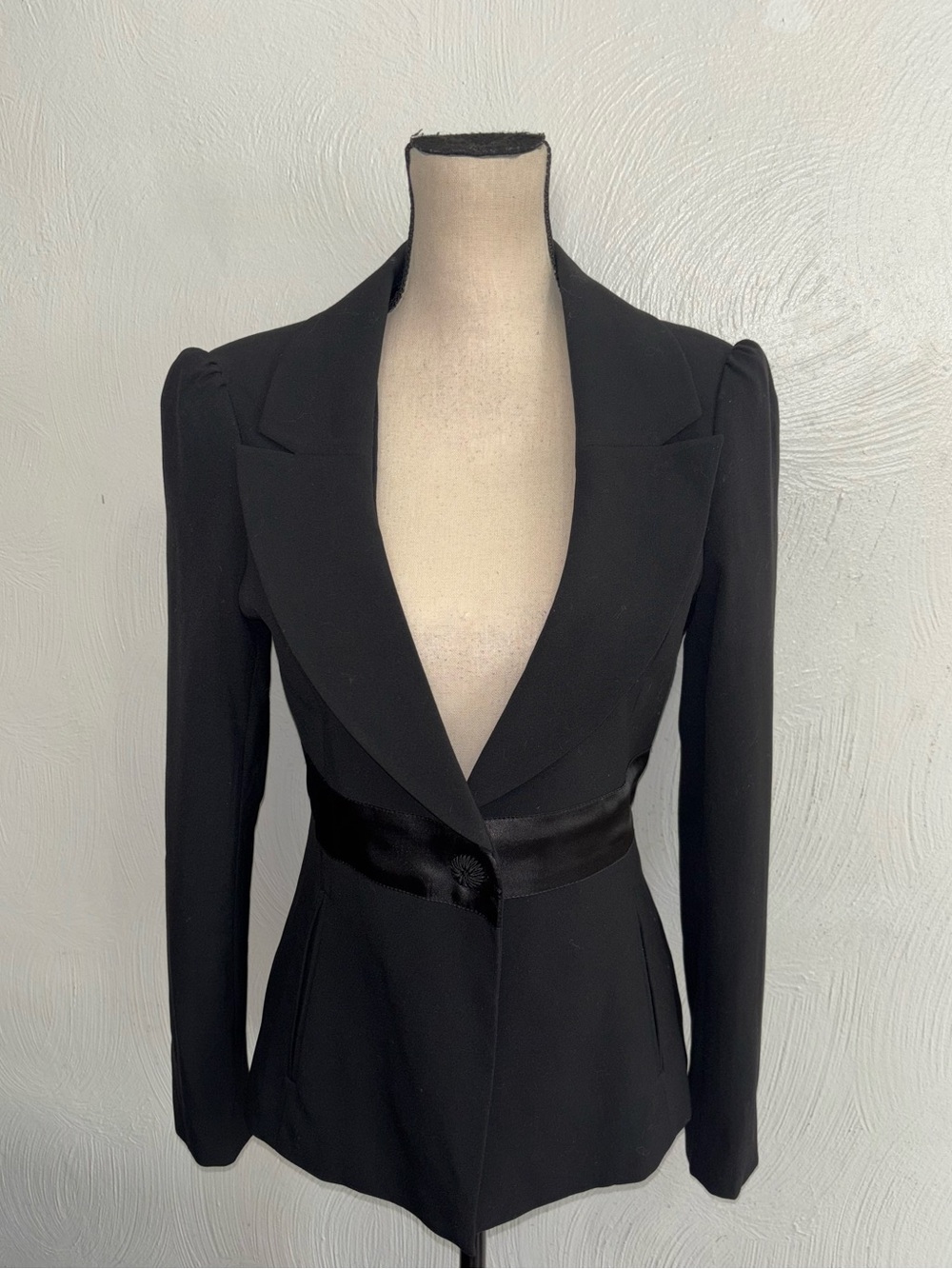 Jessica McClintock Black Women's Blazer Jacket Satin Waist Detail with Bow Sz 6